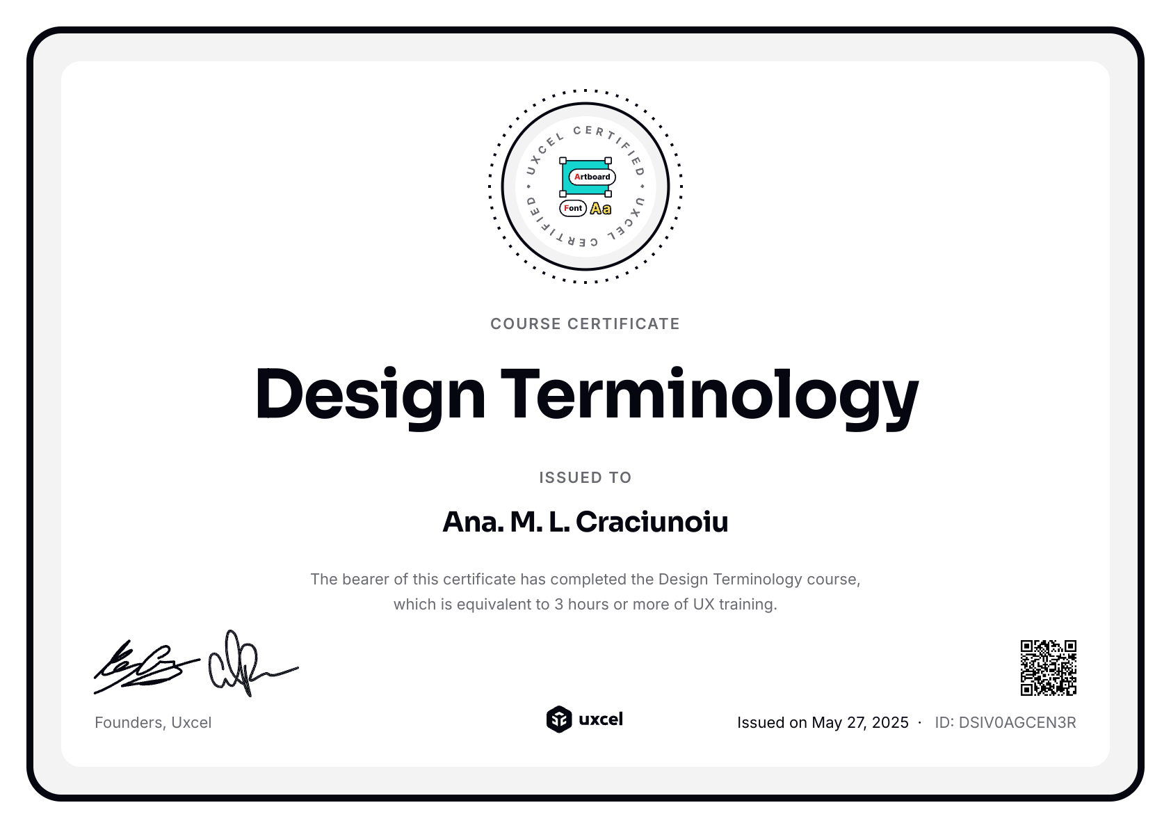 Ana. M. L. Craciunoiu's certificate